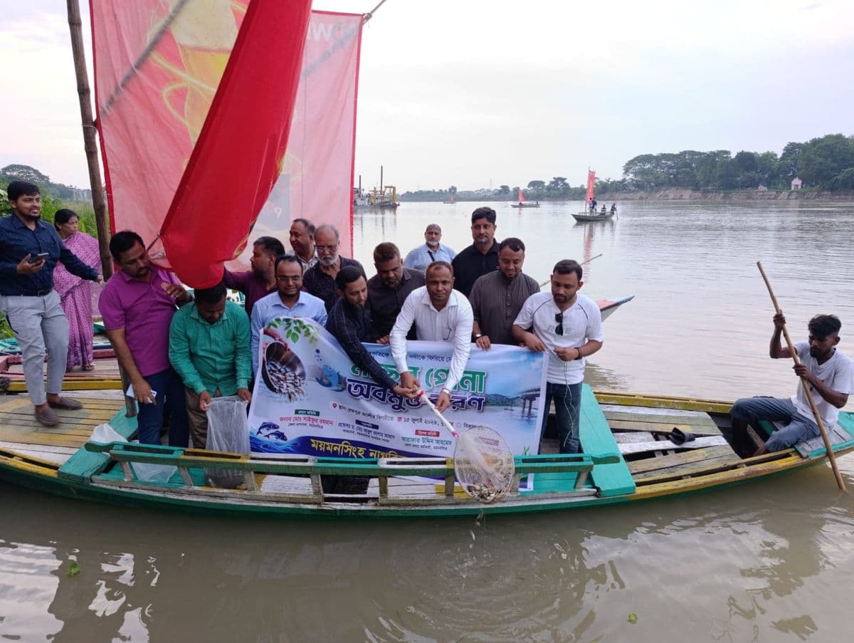 ব্রহ্মপুত্র নদে এক লাখ মাছের পোনা অবমুক্ত করলো ময়মনসিংহ নাগরিক সমাজ